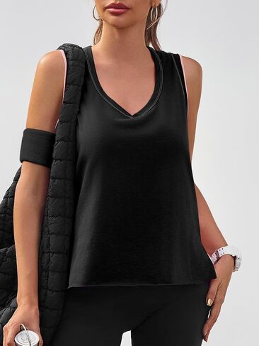 Fisoew Women's Workout Tank Tops Loose Fit Summer Sleeveless Yoga Gym Shirts with Side Slits in Saudi Arabia