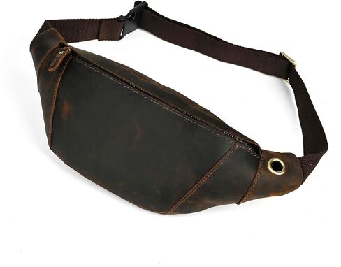 Thick Crazy Horse Leather Hiking Riding Travel Outdoor Belt Bag Fanny Waist Pack Small Phone Pouch For Men Women 380 (379 The Brown) in Saudi Arabia