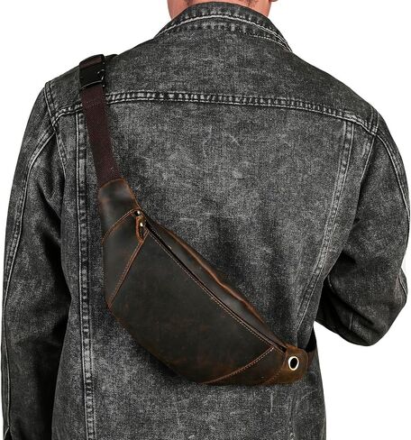 Thick Crazy Horse Leather Hiking Riding Travel Outdoor Belt Bag Fanny Waist Pack Small Phone Pouch For Men Women 380 (379 The Brown) in Saudi Arabia