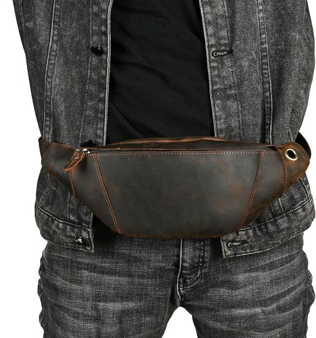 Thick Crazy Horse Leather Hiking Riding Travel Outdoor Belt Bag Fanny Waist Pack Small Phone Pouch For Men Women 380 (379 The Brown) in Saudi Arabia