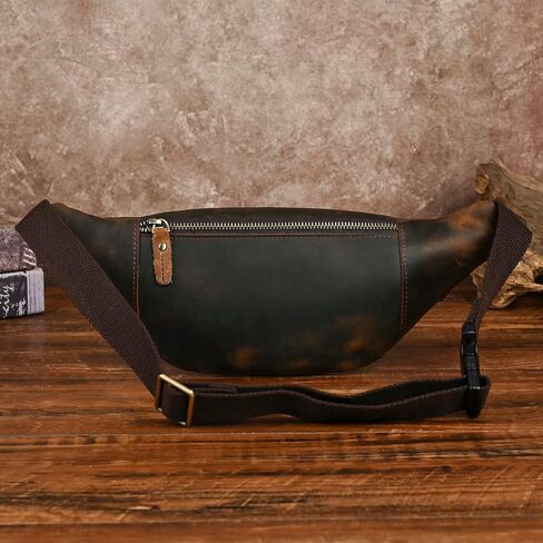 Thick Crazy Horse Leather Hiking Riding Travel Outdoor Belt Bag Fanny Waist Pack Small Phone Pouch For Men Women 380 (379 The Brown) in Saudi Arabia
