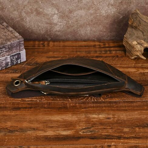 Thick Crazy Horse Leather Hiking Riding Travel Outdoor Belt Bag Fanny Waist Pack Small Phone Pouch For Men Women 380 (379 The Brown) in Saudi Arabia