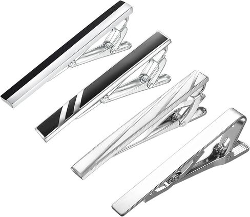 4Pcs Fashion Tie Clip Set for Men Classic Black Silver 2.4" Tie Bar for Regular Necktie Wedding Business Holiday Jewelry in Saudi Arabia