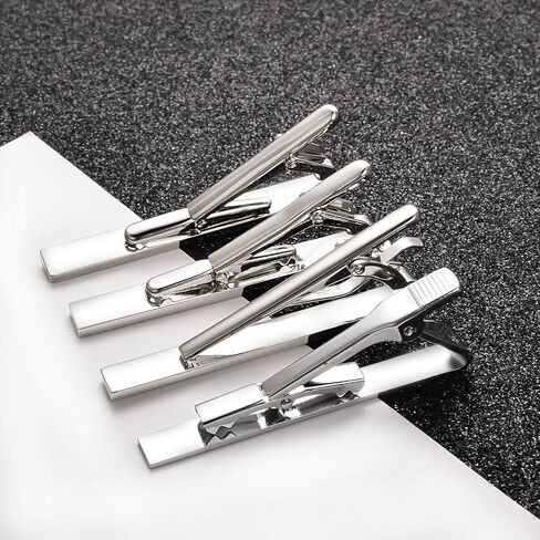 4Pcs Fashion Tie Clip Set for Men Classic Black Silver 2.4" Tie Bar for Regular Necktie Wedding Business Holiday Jewelry in Saudi Arabia