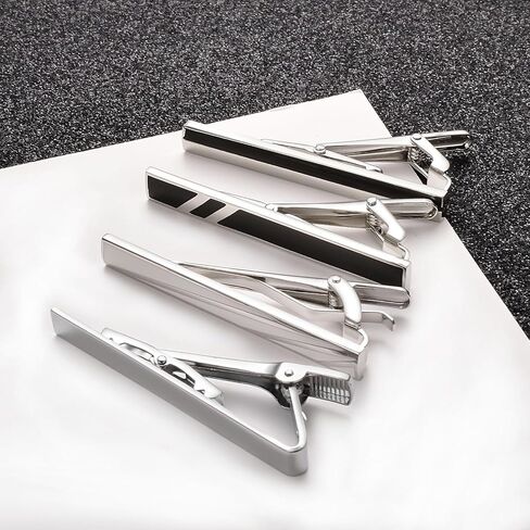 4Pcs Fashion Tie Clip Set for Men Classic Black Silver 2.4" Tie Bar for Regular Necktie Wedding Business Holiday Jewelry in Saudi Arabia