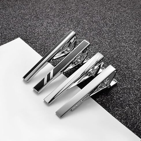 4Pcs Fashion Tie Clip Set for Men Classic Black Silver 2.4" Tie Bar for Regular Necktie Wedding Business Holiday Jewelry in Saudi Arabia