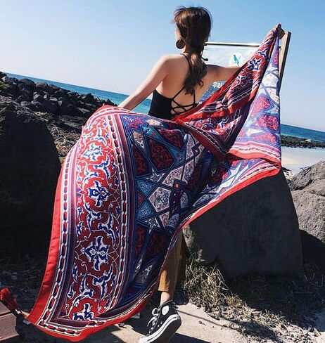 Beach Shawl &Wrap for Women Summer Scarfs Cotton&Linen Boho Sunscreen Tassel Fashion Scarves 70.8 "x35.4/180x90CM in Kuwait