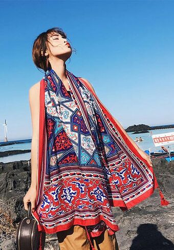 Beach Shawl &Wrap for Women Summer Scarfs Cotton&Linen Boho Sunscreen Tassel Fashion Scarves 70.8 "x35.4/180x90CM in Kuwait