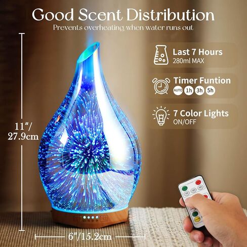 Porseme 280ml Essential Oil Diffuser, Aroma Ultrasonic Humidifier with Remote Control, BPA Free, Auto Shut-Off, Timer Setting in Saudi Arabia