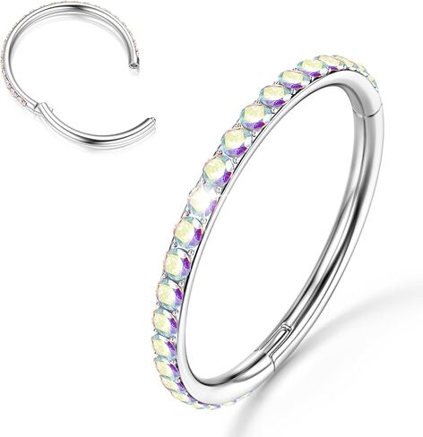 Bodybonita G23 Titanium أنف حلقات الأطواق - AB/قوس قزح/CLAL CZ الأنف الثقب 16/18/20G حلقات الحاجز الغضروفية حلزوني روك Tragus Lebe أقراط الجسم المجوهر in Kuwait