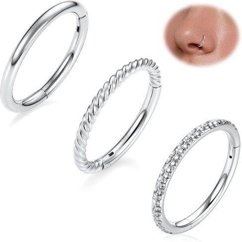 FUNLMO 3Pcs Nose Rings 316L Surgical Steel Septum Rings Tragus Helix Conch Rook Daith Piercing Jewelry Cartilage Earring Lip Rings for Women Men in Saudi Arabia