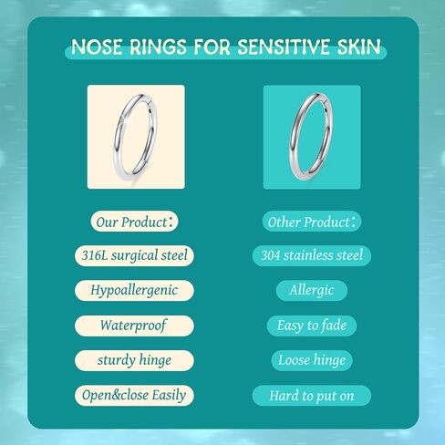 FUNLMO 3Pcs Nose Rings 316L Surgical Steel Septum Rings Tragus Helix Conch Rook Daith Piercing Jewelry Cartilage Earring Lip Rings for Women Men in Saudi Arabia