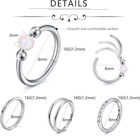 خواتم الأنف ZoLure Hoop Hoops Flove Ring للنساء Men Cz Opal 18G مفصلي مجوهرات ثقب الفرس in Kuwait