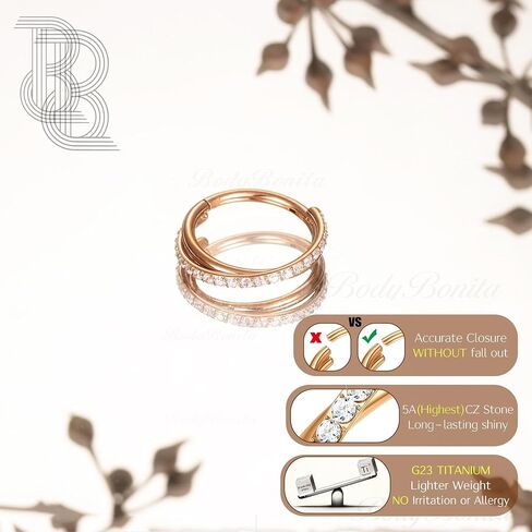 Bodybonita G23 Titanium أنف حلقات الأطواق - AB/قوس قزح/CLAL CZ الأنف الثقب 16/18/20G حلقات الحاجز الغضروفية حلزوني روك Tragus Lebe أقراط الجسم المجوهر in Kuwait