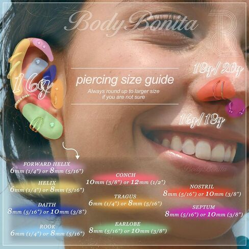 Bodybonita G23 Titanium أنف حلقات الأطواق - AB/قوس قزح/CLAL CZ الأنف الثقب 16/18/20G حلقات الحاجز الغضروفية حلزوني روك Tragus Lebe أقراط الجسم المجوهر in Kuwait