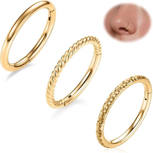 Funlmo 3pcs خواتم الأنف 316L من الصلب الجراحي حلقات الحاجز الحاجز Tragus Helix Conch Rook Daith Jewelry Charilage حلقات الشفاه للنساء الرجال in Saudi Arabia