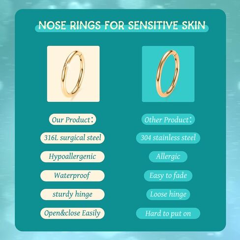 Funlmo 3pcs خواتم الأنف 316L من الصلب الجراحي حلقات الحاجز الحاجز Tragus Helix Conch Rook Daith Jewelry Charilage حلقات الشفاه للنساء الرجال in Saudi Arabia