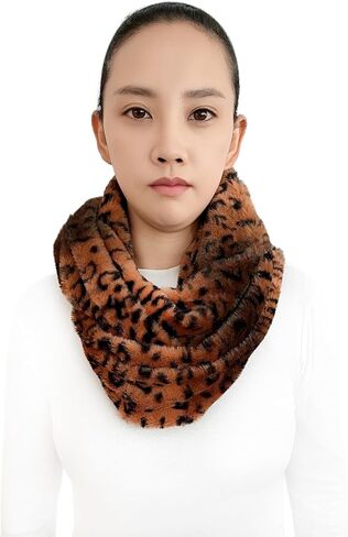 Lina & Lily Leopard Animal Print Women's Winter Infinity Scarf Double Loop Faux Fur in Saudi Arabia