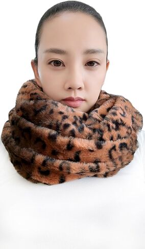 Lina & Lily Leopard Animal Print Women's Winter Infinity Scarf Double Loop Faux Fur in Saudi Arabia