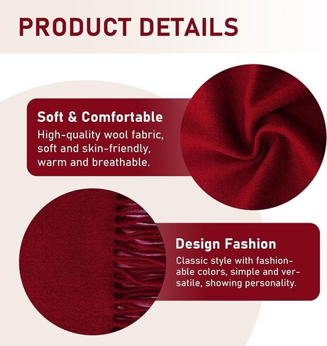 Wool Scarf for Men and Women, Elegant Lightweight Wool Wrap Shawl, Unisex Warm Winter Womens Mens Scarves in Saudi Arabia