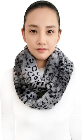 Lina & Lily Leopard Animal Print Women's Winter Infinity Scarf Double Loop Faux Fur in Saudi Arabia