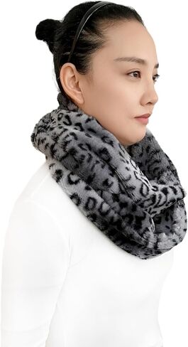 Lina & Lily Leopard Animal Print Women's Winter Infinity Scarf Double Loop Faux Fur in Saudi Arabia