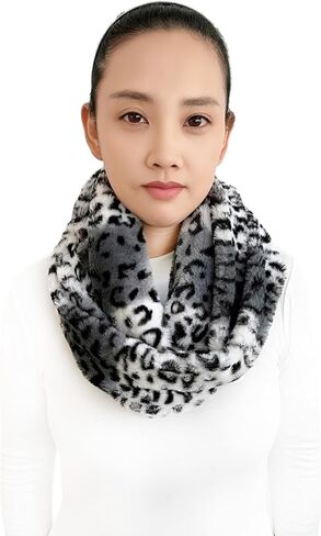 Lina & Lily Leopard Animal Print Women's Winter Infinity Scarf Double Loop Faux Fur in Saudi Arabia