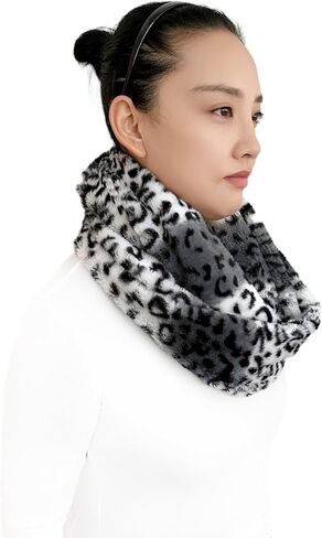 Lina & Lily Leopard Animal Print Women's Winter Infinity Scarf Double Loop Faux Fur in Saudi Arabia