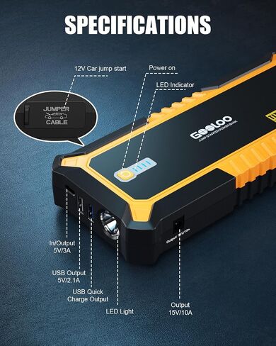GOOLOO GP3000 3000A قفزة قفزة ، بداية بطارية بطارية 12 فولت لما يصل إلى 9.0 لتر محركات الغاز و 7.0L ديزل ، Supersafe Lithium Jump Box Buoster Pack in Saudi Arabia