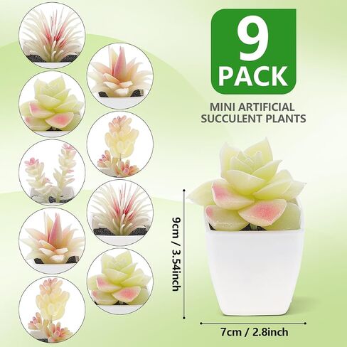 9 Pcs Artificial Succulents Plants in White Pot Small Fake Succulent Echeveria DIY Home Office Indoor Bathroom Living Room Decoration in Saudi Arabia