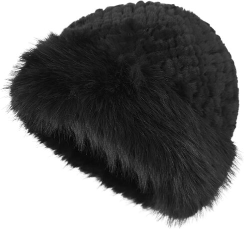 Women Winter Faux Rabbit Fur Trimmed Cloche Hat with Scarf Set Furry Warm Beanie Collar Scarf Set for Ladies in Kuwait