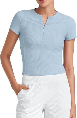 G4free Half zip تمرين القمصان Women Slim Fitted Out Tops Gym Athletic مضلع ضيقة ضيقة in Saudi Arabia