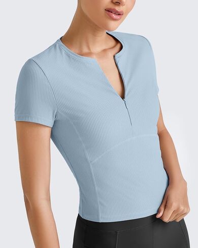 G4free Half zip تمرين القمصان Women Slim Fitted Out Tops Gym Athletic مضلع ضيقة ضيقة in Saudi Arabia