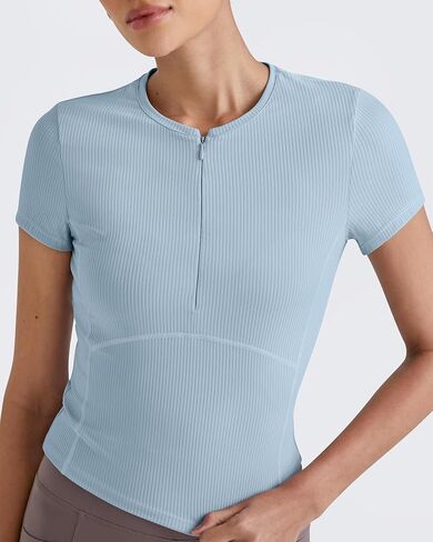 G4free Half zip تمرين القمصان Women Slim Fitted Out Tops Gym Athletic مضلع ضيقة ضيقة in Saudi Arabia