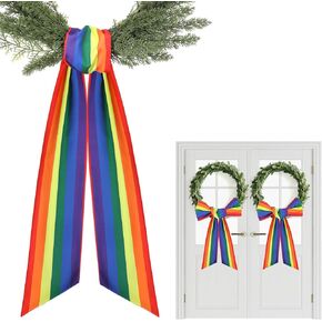 Rainbow Sash for Wreath Front Door - 2 Pcs Rainbow Stripes Wreath Sash Pride Month Home Decor, Colorful LGBTQ Wreaths Sashes for Pride Diversity Wall Window