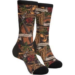 Vintage Jazz Music Rose Socks Funny Crew Dress Socks For Men Women
