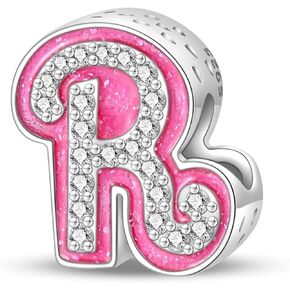 HappyStar 925 Sterling Silver Letter Charms Phendants Pink with Zirconia Cubic Fit Pandora Bracelets At ~ z alphabet beads for women diy jrwelry gifts