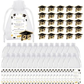 12/25/50 Set Class of 2025 Graduation Pins with Inspirational Cards Organza Bags,Graduation Pins Souvenir Emblem for High School College Student Teacher Decorations