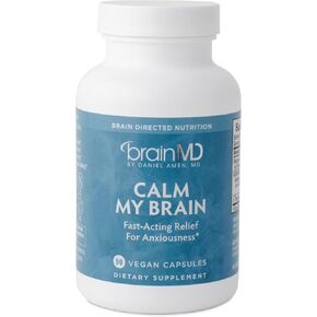 الدكتور آمين Brainmd تهدئة عقلي - 90 كبسولات نباتية - صيغة سريعة المفعول مع المغنيسيوم ، Ashwagandha & L -theanine - 30 جودة