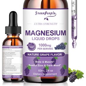 Magnesium Glycinate Liquid Drops - 1000mg 5-in-1 High Absorption Liquid Magnesium Complex with D3/K2/B6 | Fast-Acting, Bone, Muscle & Sleep | Sugar-Free Grape Flavor, 2fl Oz