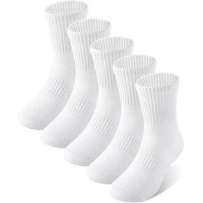 HONGTEYA Kids Socks For Girls Boys Youth Cotton Crew Athletic Seamless Socks School Uniform 4-10 Years 5 Packs