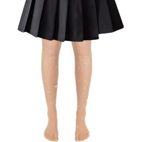 Kids Fishnet Stockings, Dance Tights for Girls, Socks Seamless Rhinestone Fishnet Stockings, Rhinestone Hollow Out Pantyhose(Skin color)