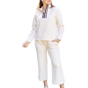 Mary Square Women's Casual Tracksuit Outfit, Lula Style Pullover and Pant Set, Polyester Bows