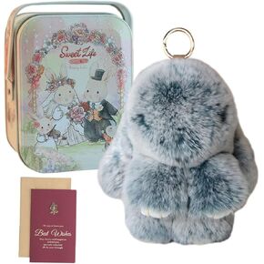 Bunny Keychain - سلسلة مفاتيح Bunnylulu مع القصدير ، سحر أرنب ناعم مصنوع يدويًا لهدية عيد ميلاد عيد الميلاد