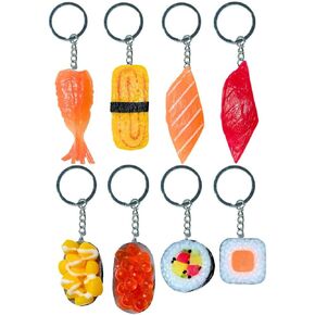 8PC Sushi Keychains Japanese Kawaii Keychain Key Chain Keying Cute Fake Mini Realistic Imitation Food Trinkets Yummy Asian Shrimp Corn Charm Purse Bag Decoration for Lover Accessories Gift Ideas