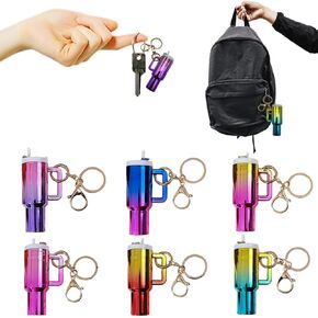 ﻿6 Pack Cute Mini Cup Keychain,Mini Tumbler Keychain Accessories for Stanley Cup,Gradient Color, Suitable Keychains for Women Decorative Car and Backpack Bag