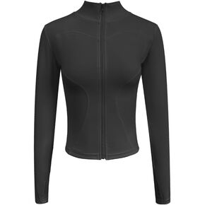 Women Long Sleeve Shirts,Zip Up Yoga Jacket Cropped Athletic Slim Fit Tops Athletic Slim Fit Track Thumb Holes