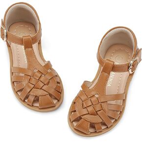 Pandaninjia Toddler Girls Sandals مغلق T-Strap Kids Flower Flower Flows Flats Sundals Sandals Shoes