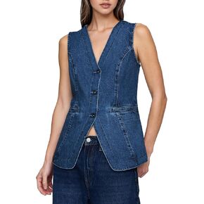 Kedera Denim Vest for Women Button Down Long Jean Waistcoat Casual Sleeveless Denim Jackets Slim Fit Jean Top
