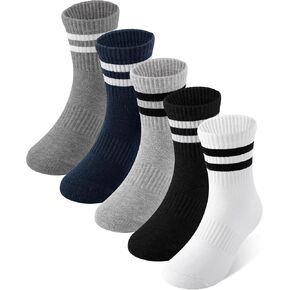 HONGTEYA Kids Socks For Girls Boys Youth Cotton Crew Athletic Seamless Striped Socks School Uniform 4-10 Years 5 Packs